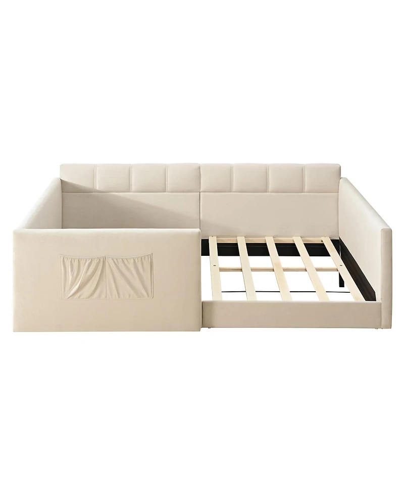 Streamdale Furniture Velvet Upholstered Full Size Daybed with Side Storage Pockets