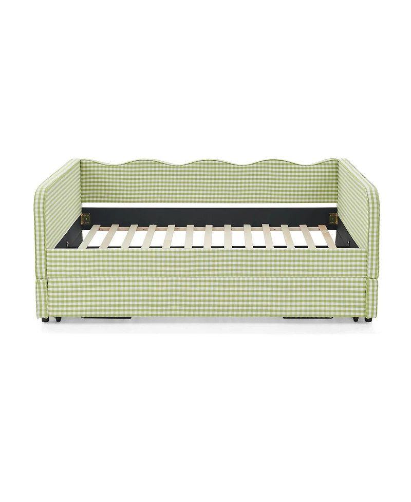 Streamdale Furniture Gingham Upholstered 3-in-1 Full-Size Daybed with Trundle and Storage