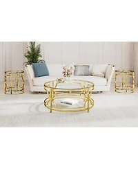 Streamdale Furniture 19.7" Luxury Round Side Table with Tempered Glass Top and Storage Shelf