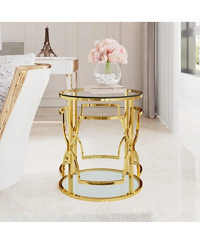 Streamdale Furniture 19.7" Luxury Round Side Table with Tempered Glass Top and Storage Shelf