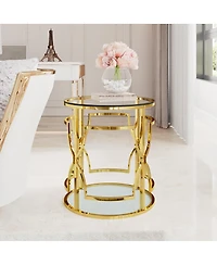 Streamdale Furniture 19.7" Luxury Round Side Table with Tempered Glass Top and Storage Shelf