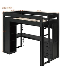 Streamdale Furniture Twin Loft Bed with L-Shaped Desk, Drawers, Shelves, and Led Lights