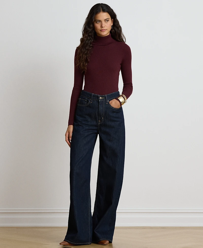 Lauren Ralph Petite Ribbed Slim-Fit Cotton-Blend Turtleneck Sweater