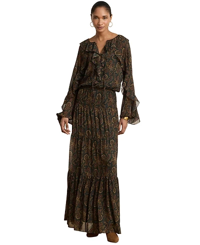 Lauren Ralph Petite Ruffle Paisley-Print Tiered Maxi Dress