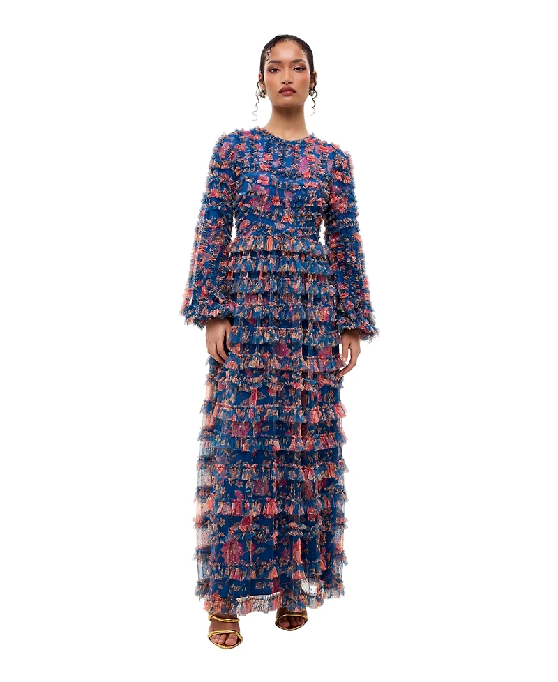 Maryisa Women's Modest Floral Ruffle Maxi Dress