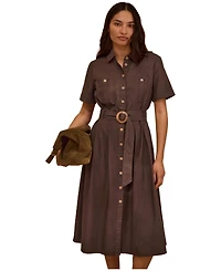 Celtic & Co. Women's Belted Safari Midi Shirt Dress