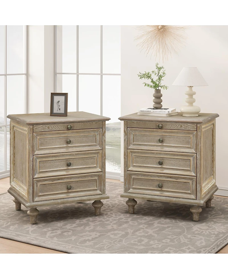 Streamdale Furniture Farmhouse Nightstands Set of 2 with 4 Drawers and Hidden Pull-Out Shelf