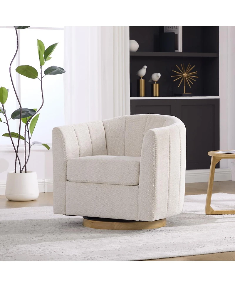 Streamdale Furniture Upholstered Chenille Swivel Barrel Chair with Solid Wood Base