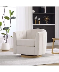 Streamdale Furniture Upholstered Chenille Swivel Barrel Chair with Solid Wood Base