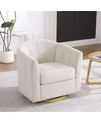 Streamdale Furniture Upholstered Chenille Swivel Barrel Chair with Solid Wood Base