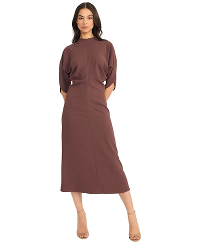 Luxely Women's Mock-Neck Three-Quarter Sleeve Midi Dress