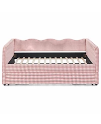 Streamdale Furniture Gingham Upholstered 3-in-1 Convertible Daybed with Trundle and Storage