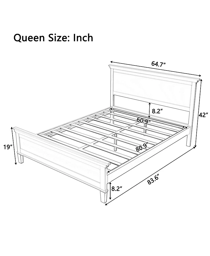 Streamdale Furniture Mid-Century Modern Queen Platform Bed with Headboard