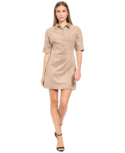 Luxely Women's Collared Button-Front Short-Sleeve Shirt Dress