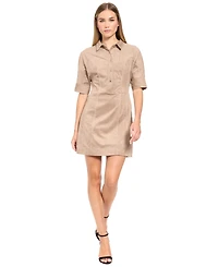 Luxely Women's Collared Button-Front Short-Sleeve Shirt Dress