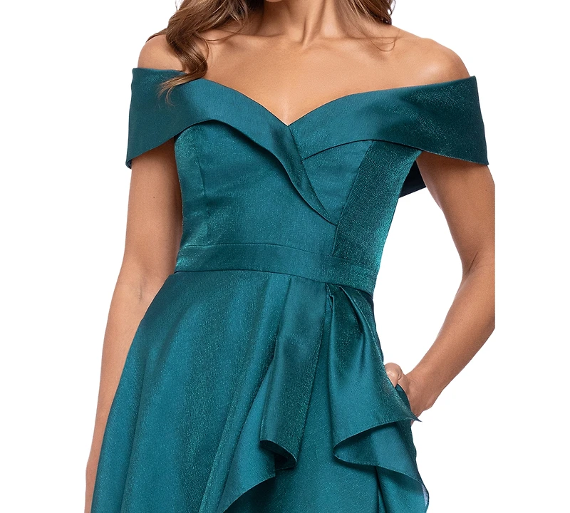 Xscape Women's Sweetheart Neck Off-The-Shoulder Ruffle Long Dress