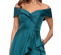 Xscape Women's Sweetheart Neck Off-The-Shoulder Ruffle Long Dress