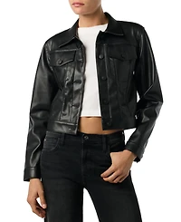 Hudson Jeans Women's Collared Neck Leather Cropped Jacket