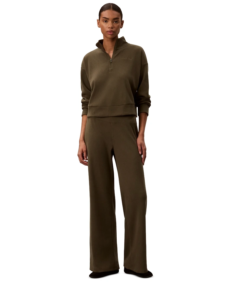 Calvin Klein Performance Women's Pull-On Waffle-Knit Relaxed-Fit Straight-Leg Pants