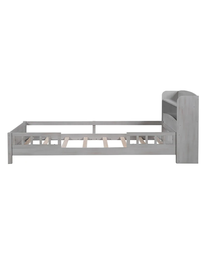 Sailvan Wood Platform Bed Frame with Led Light Storage Headboard Antique