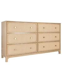 Plank+Beam Elio Rattan 6 Drawer Dresser with Brass Knob