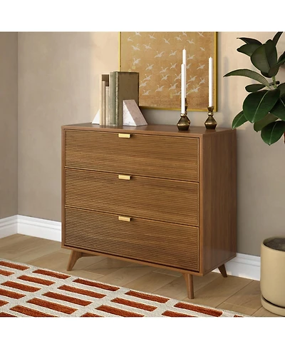 Plank+Beam Linea Tambour 3 Drawer Dresser with Brass Pull