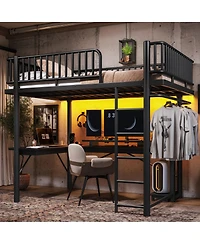 Streamdale Furniture Loft Bed with L-Shaped Desk, Led Lights, and Charging Station