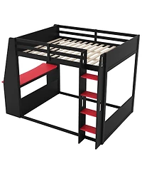 Streamdale Furniture Full Size Wooden Gaming Bunk Bed with Desk, Two Storage Shelves, Usb and Led Light