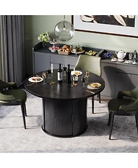 homfan Extendable Round Dining Table – Modern Farmhouse Fluted Pedestal with 2-Tier Storage Shelf and Drawer, 47.5–63" Expandable