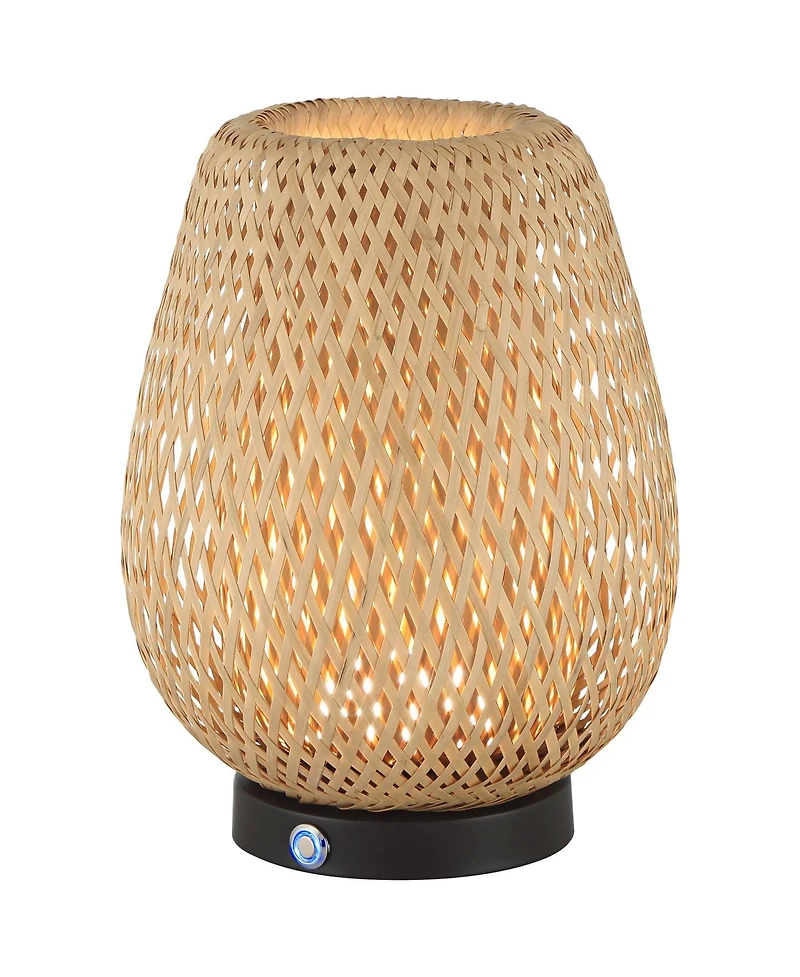 360 Lighting Beliz 12" High Small Farmhouse Rustic Accent Table Lamp Rattan 3-Way Cordless Finish Living Room