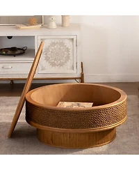 Streamdale Furniture 31.5" Round Retro Rattan Coffee Table with Flip-Top Storage