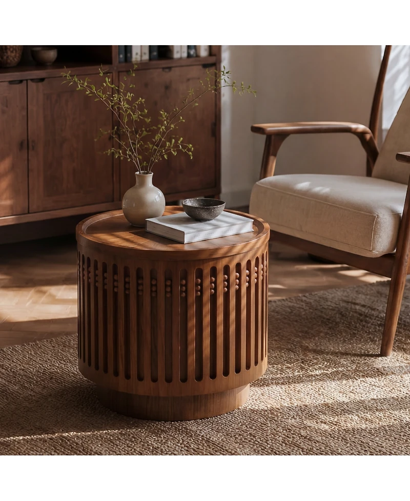 Streamdale Furniture 18.9" Round Wooden Lattice Side Table with Hidden Storage