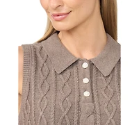 CeCe Women's Cable Knit Collared Sleeveless Sweater Vest