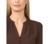 CeCe Women's Lace-Cuff Button-Front V-Neck Blouse