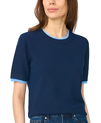 CeCe Women's Lace-Trim Crewneck Short-Sleeve Sweater