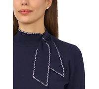 CeCe Women's Scarf Tie Mock Neck Short-Sleeve Viscose Sweater