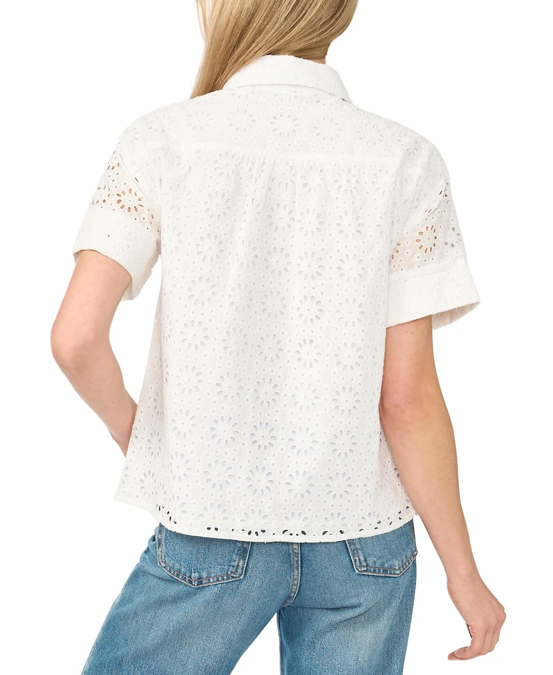 CeCe Women's Collared Button-Front Short-Sleeve Shirt