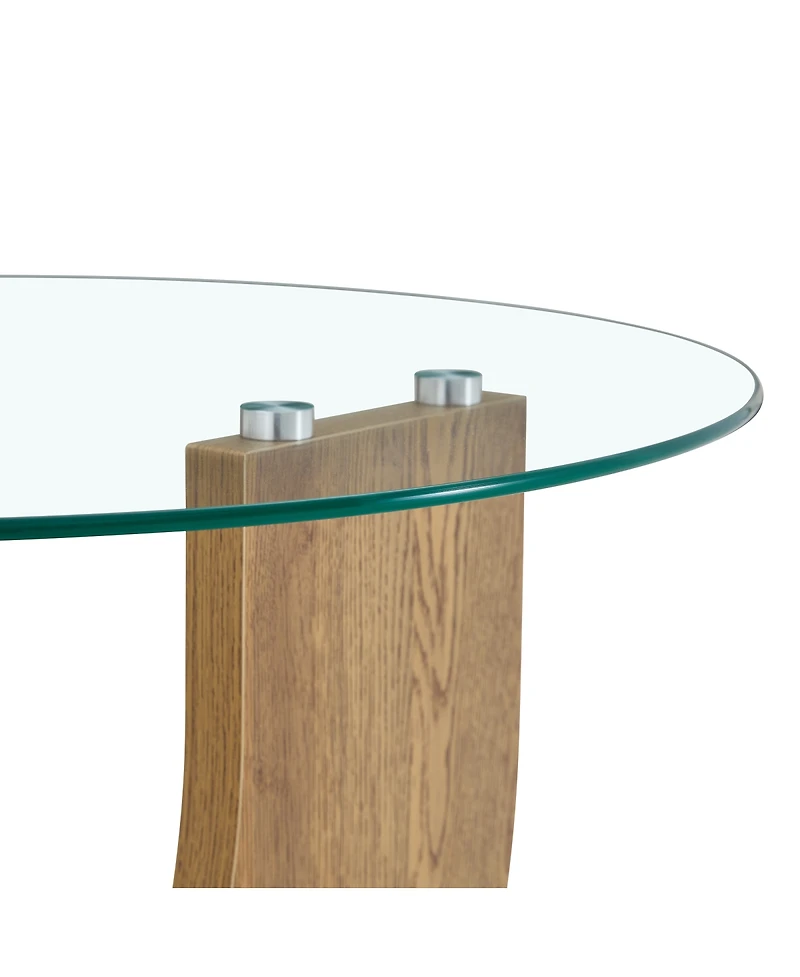 Streamdale Furniture Creative U-Shaped Double-Tier Glass Coffee Table with Wood-Grain Base