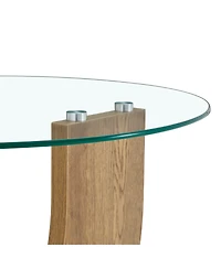 Streamdale Furniture Creative U-Shaped Double-Tier Glass Coffee Table with Wood-Grain Base