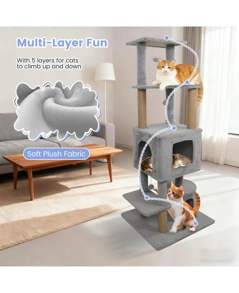 Hongge Five-Tier 64 Inch Cat Tree with Two Extra Large Condos