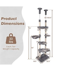 Hongge Six-Tier Floor to Ceiling Cat Tree with Rotatable Plush Bed