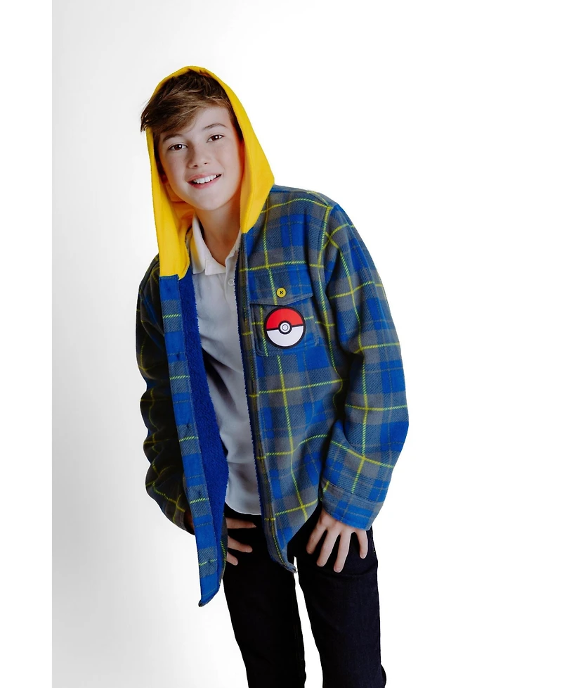 Pokemon Boy's (5-12) Pikachu Hooded Fleece Shacket