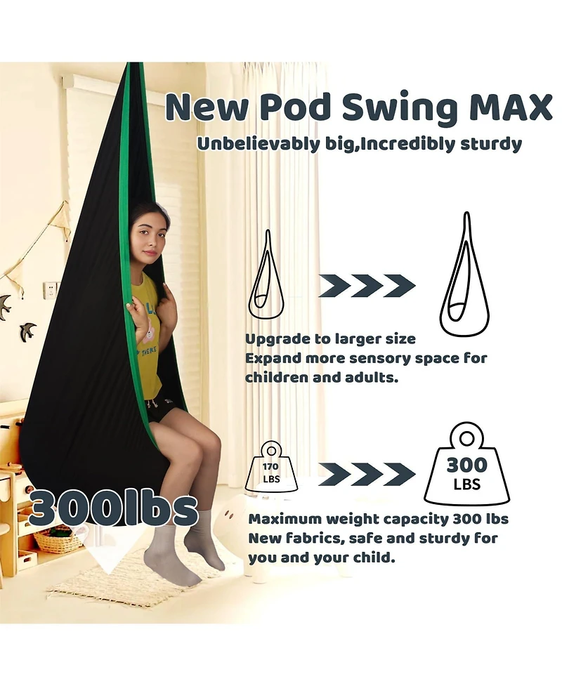 Piscifun Sensory Pod Hammock Swing For Indoor Outdoor Use With Inflatable Cushion And Hardware Kit Special Needs