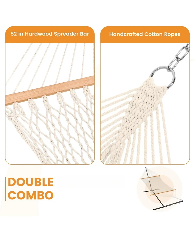 Piscifun Two Person Rope Hammock With Detachable Pad Spreader Bar Tree Straps Carabiners 450 Lbs Weight Capacity