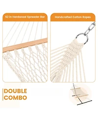 Piscifun Two Person Rope Hammock With Detachable Pad Spreader Bar Tree Straps Carabiners 450 Lbs Weight Capacity