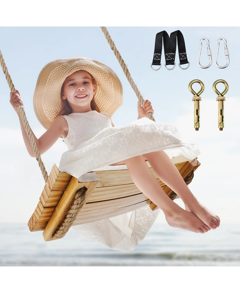 Piscifun Upgraded Wooden Swing Seat Adjustable Rope Straps Indoor Outdoor 500lbs Load