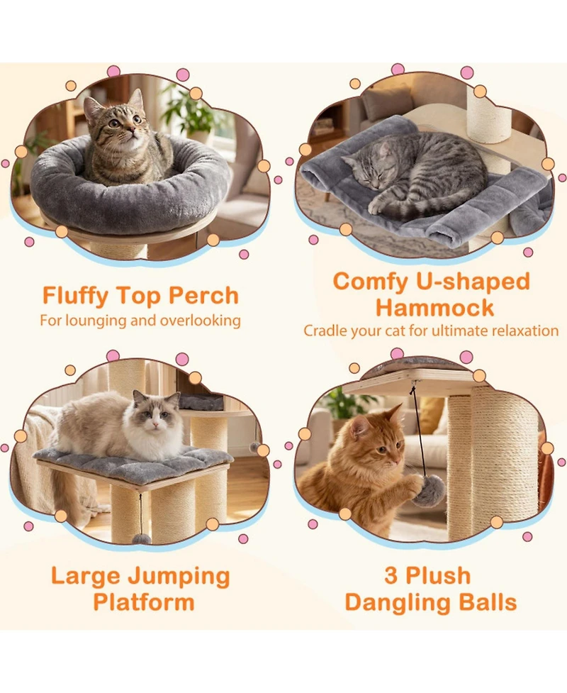 Hongge 68.5-Inch 4-Layer Wooden Cat Tree Tower with Sisal Posts