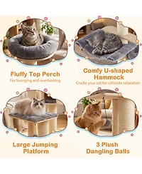 Hongge 68.5-Inch 4-Layer Wooden Cat Tree Tower with Sisal Posts