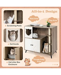 Hongge Cat Litter Box Enclosure with 3 Sisal Scratching Posts