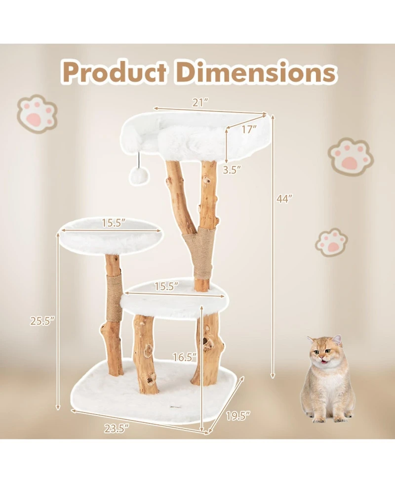 Hongge Solid Wood Cat Tree with Jute Scratching Posts
